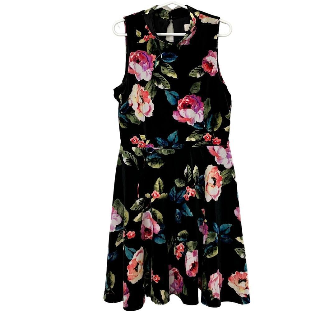 CB Girls Size 10 Dress Velvet Like Stretch Soft Floral - Picture 1 of 5